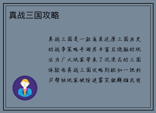 真战三国攻略